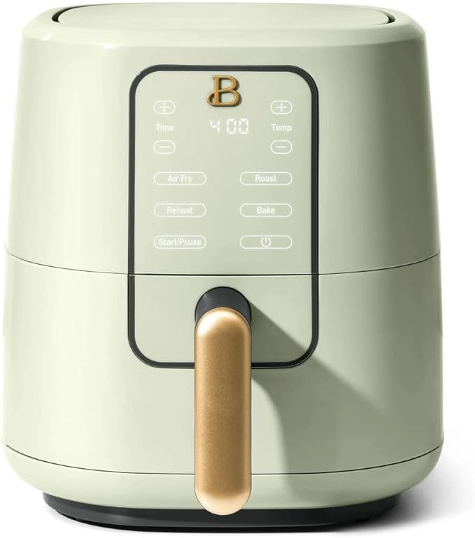Beautiful 3 Quart Digital Air Fryer with TurboCrisp Technology – Matte Finish, Touchscreen, Nonstick Basket (Sage Green)