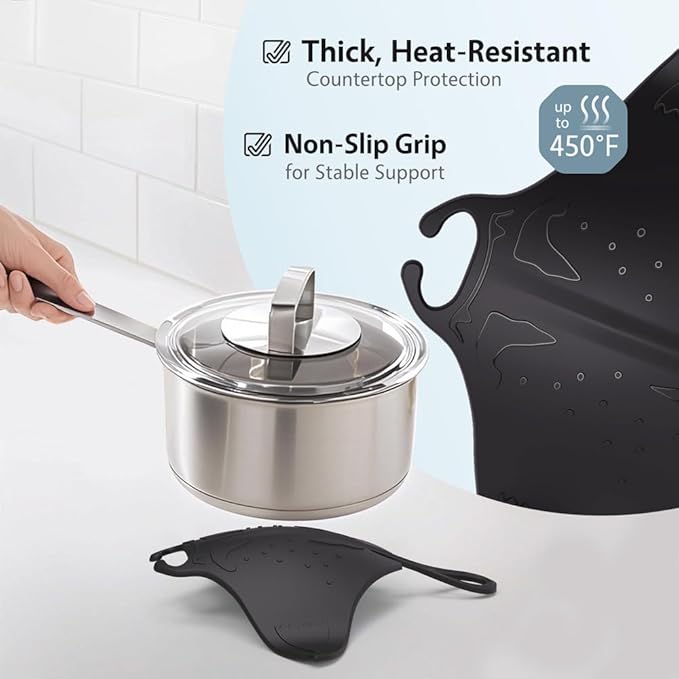 UMIRRO Cute Silicone Trivets for Hot Pots and Pans w/Pop-up Fun, Heat Resistant Mats for Quartz Countertop, Ocean Themed Pot Holder Pads for Coastal Decor, Kitchen Gifts for Beach Lovers Black 2 Pack