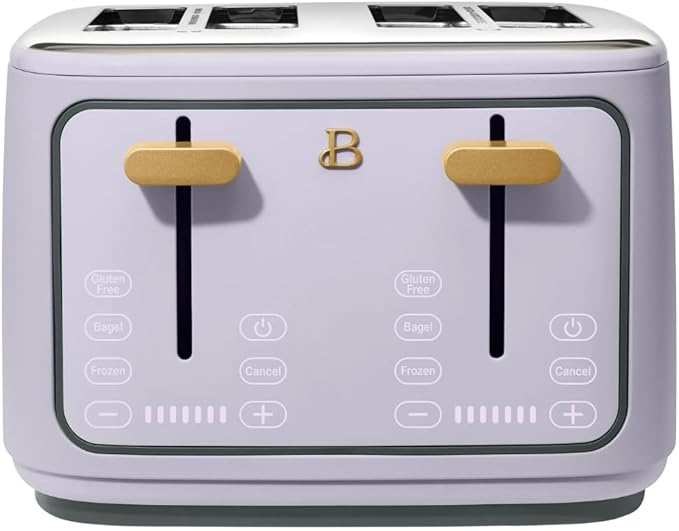 Beautiful 4-Slice Toaster by Drew Barrymore – Touch Display, Extra-Wide Slots, Bagel & Frozen Functions, Stainless Steel (Lavender)
