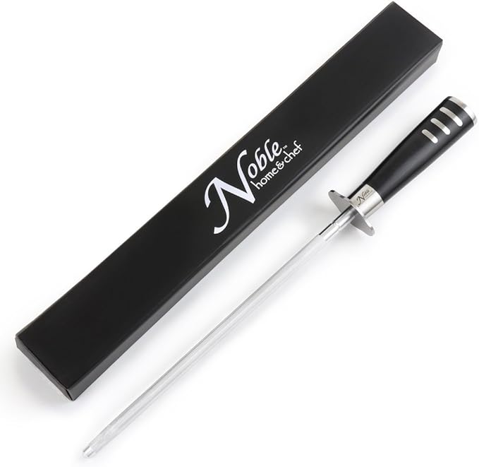 Professional Honing Steel 12”, Magnetized for Safety, No Rust, No Cheap Plastic! Noble’s Knife Sharpener Has an Oval Handle for a Firm Grip and is Built For Daily Use, Perfect for Chefs!