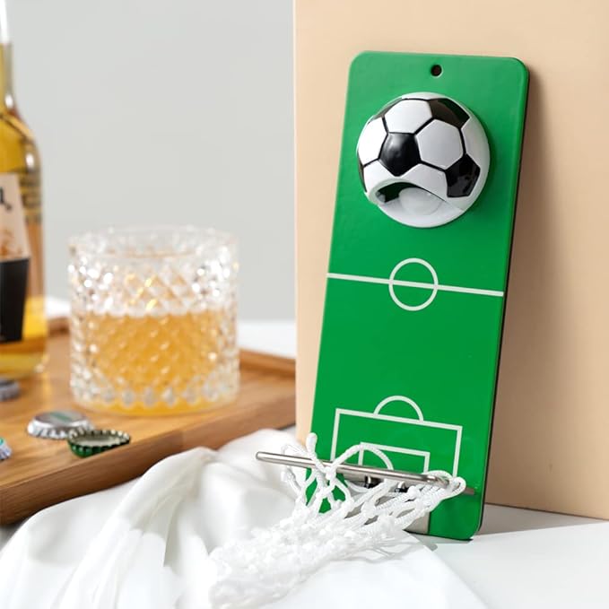 Arola Magnetic Soccer Bottle Opener, Removable Metal Wall Mounted Opener with Cap Catcher Collector, Gift for Soccer、Beer Lovers and Men, Use as Kitchen-Yard-Bar Decoration