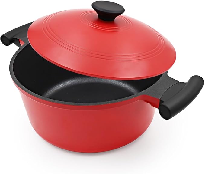 2.5 Qt Cast Aluminum Dutch Oven Pot for Stew Braise Soup Simmer and Fry, Mini Nonstick Stock Pot with Lid & Stay-Cool Handle for All Stoves Including Induction, PFOA PFOS APEO Free