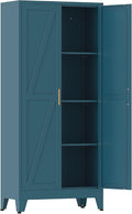 COFaR Metal Storage Cabinet, 61 in Tall Metal Cabinet with 3 Adjustable Shelves and Barn Doors, Farmhouse Cupboard Storage for Kitchen Pantry Garage, 4-Tier Peacock Blue