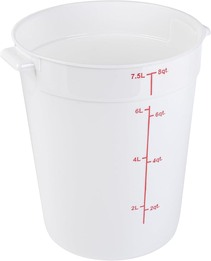 Restaurantware-Met Lux 8 Quart Food Storage Container, 1 White Storage Container - Lids Sold Separately, Red Volume Markers, Dishwashable Container, Side Handles, For Storing Foods