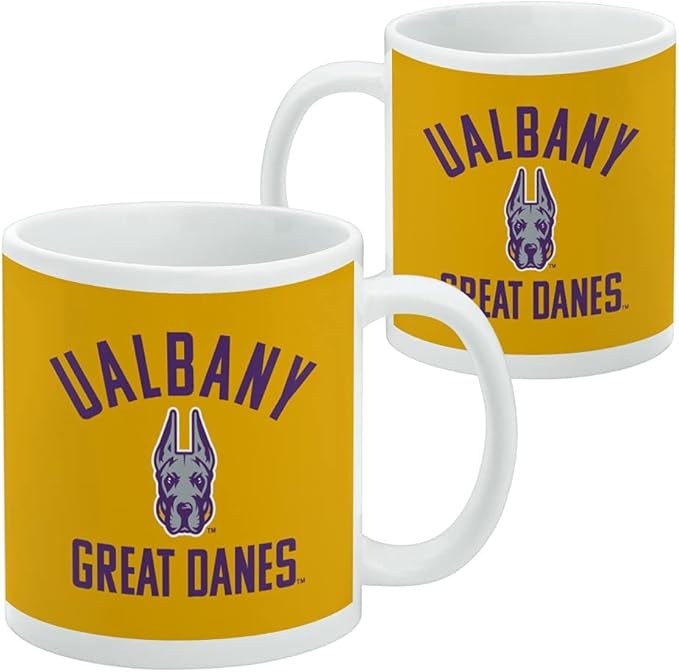 University at Albany Great Danes Ceramic Coffee Mug, Novelty Gift Mugs for Coffee, Tea and Hot Drinks, 11oz, White