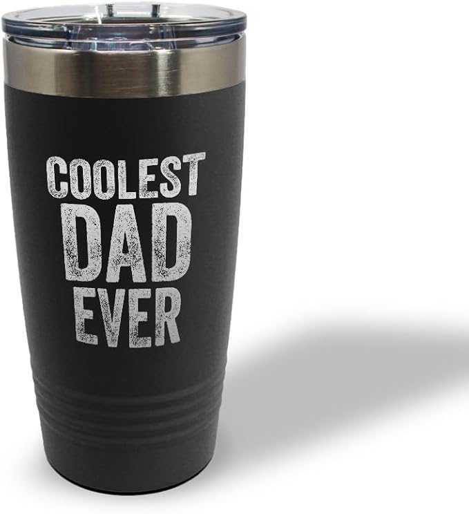 Style In Print Stainless-Steel Engraved Travel Mug Tumbler Coolest Dad Ever C Family & Friends Dad Insulated Thermal Coffee Cup Black 20 Oz, ETUMB_KHGS044_B20