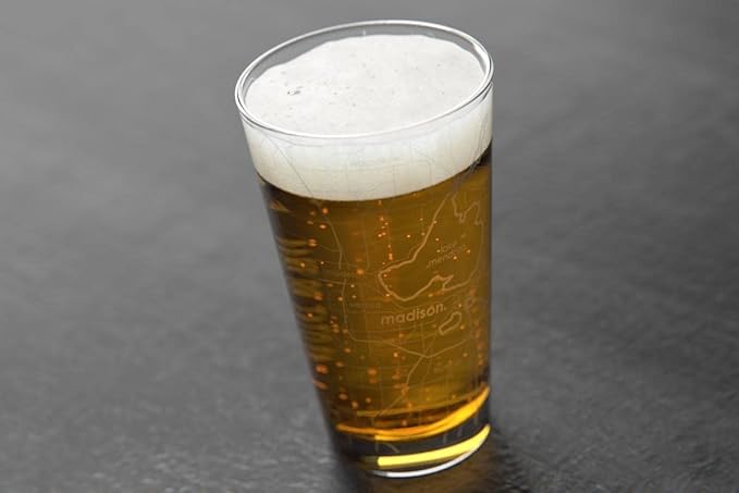Well Told Engraved Madison Wisconsin Map Pint Glass, Etched Beer Gift (16 oz, Clear) City Map Pint, Custom City Glassware, Gifts For Beer Lovers