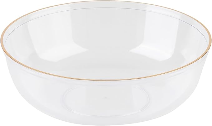 PLASTICPRO [30 Pack 16 OZ Bowls Edge Collection Clear with Gold Rim Plastic Party Soup Bowls Premium heavyweight Elegant Disposable Tableware Dishes