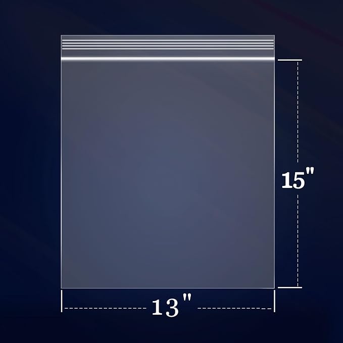 iMailer - 200 Count - 13" x 15" Clear Reclosable Zip Plastic Poly Bags - 2 Gallon Zip Bags for Clothing, T-Shirts, Pants