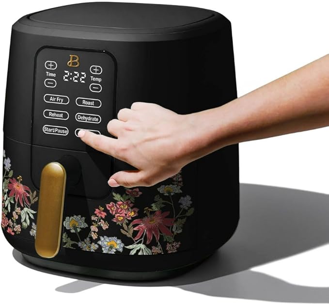 Beautiful by Drew Barrymore 6-Quart Digital Air Fryer, TurboCrisp Technology, Touch-Activated Display, 1750W, 90–400°F, Dishwasher-Safe Basket (BLACK WILDFLOWER)
