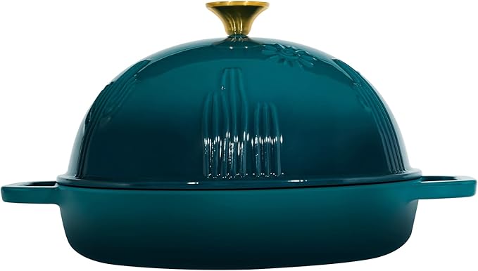 Bread Oven Cast Iron Bread Dutch Oven with Cloche Lid for Bread Baking Darkcyan Enameled Cast Iron Bread Oven with Dome Lid for Sourdough, 9.8 Inches
