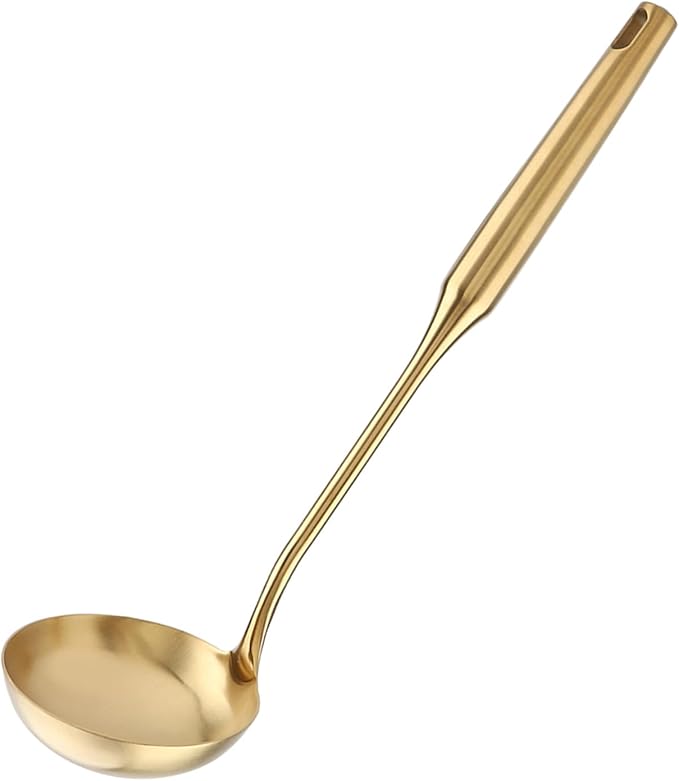 Stainless Steel Soup Ladle, 13 Inches Gold Ladle, Big Golden Spoon Useful Tool for Cooking, Serving, Kitchen