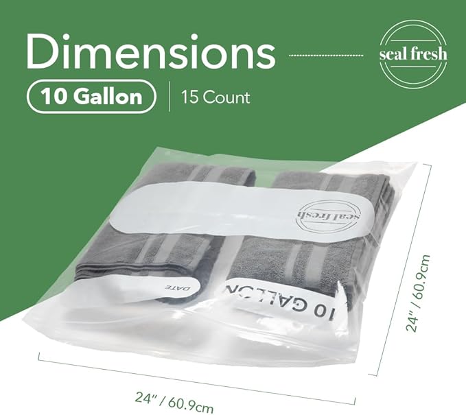 10 Gallon Large Plastic Storage Bags – 24" x 24" (15 Count) – Reusuable XXL Extra Large Heavy Duty Clear Jumbo Freezer Zip Bags with Sealable Zipper Top For Clothes, Travel, Moving