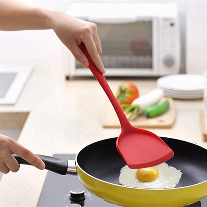 Pack of 2 Silicone Wok Spatula, Non-Stick, Heat Resistant, Easy to Clean and Dishwasher Safe, Seamless Kitchen Utensil for Cooking, Baking, Stir-Fry (Red)