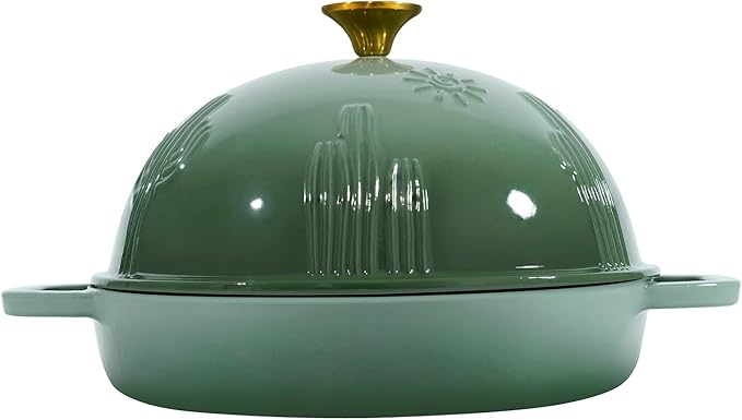 Bread Oven Cast Iron Bread Dutch Oven with Cloche Lid for Bread Baking Green Enameled Cast Iron Bread Oven with Dome Lid for Sourdough, 9.8 Inches
