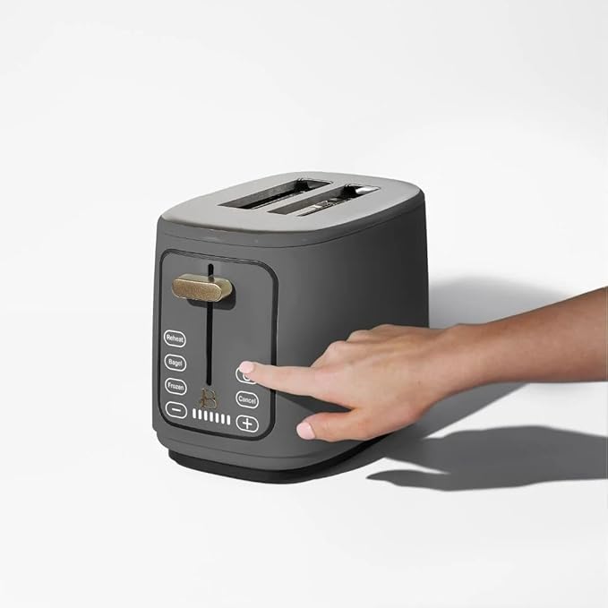 Beautiful by Drew Barrymore 2-Slice Toaster, Touch-Activated Display, 7 Shade Settings, Bagel/Frozen/Reheat Presets. (Oyster Gray)