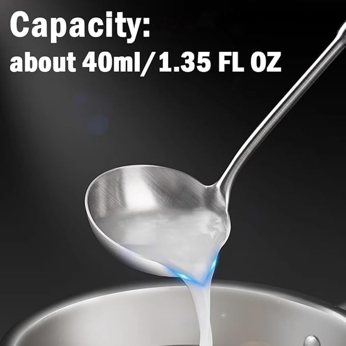 Small Ladle with Pour Spout SUS 304 Stainless Steel 9.6-inch handle Matte Ladle, Dishwasher Safe (1 Pack)