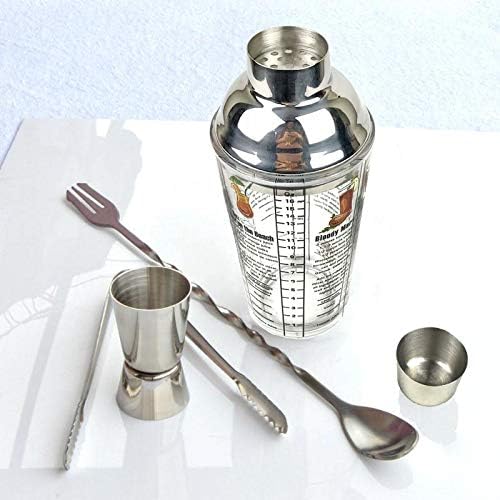 14 oz Recipe Glass Cocktail Shaker With Strainer Top - Includes 6 Cocktail Drink Recipes (Gin Theme)