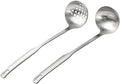 2 Pcs Soup Ladle Colander, Metallic Frosting Flatware Cookware Serving Long Handle Steel Slotted Spoon Cooking Utensil Set for Hotpot