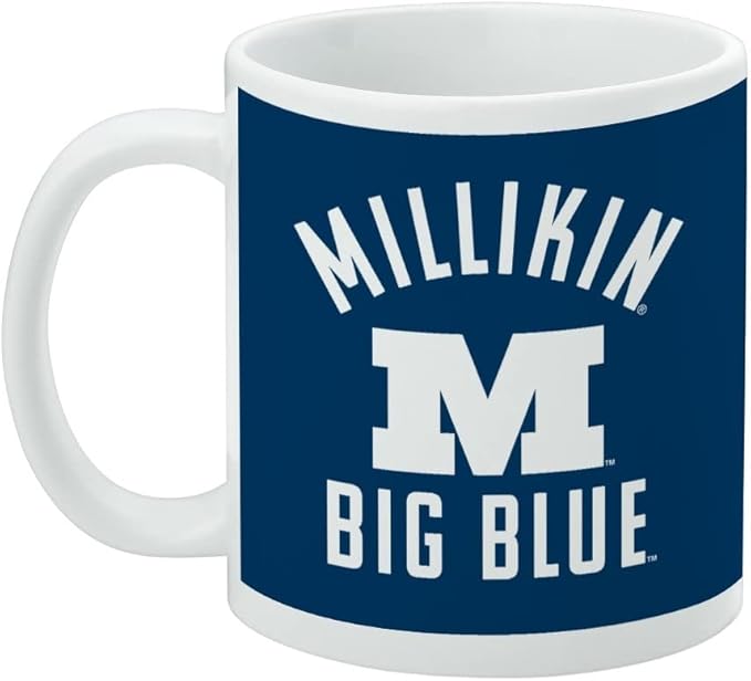 Millikin University Big Blue Logo Ceramic Coffee Mug, Novelty Gift Mugs for Coffee, Tea and Hot Drinks, 11oz, White