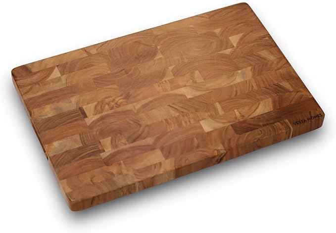 Vesta Homes Large Wooden End Grain Cutting Board | 18 * 12 Inches | Chopping, Serving Board/Block for Kitchen Vegetables, Fruits, Cheese and Charcuterie | Natural Acacia Wood | Handcrafted