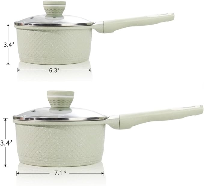 Sauce pan set 4 Pcs 1.5Qt & 2.0Qt SaucePan Set with Lid, Non Stick Sauce Pot for Cooking, Easy to Clean, 100% Free PFOA PFAS Cooking all stovetop - Green Granite