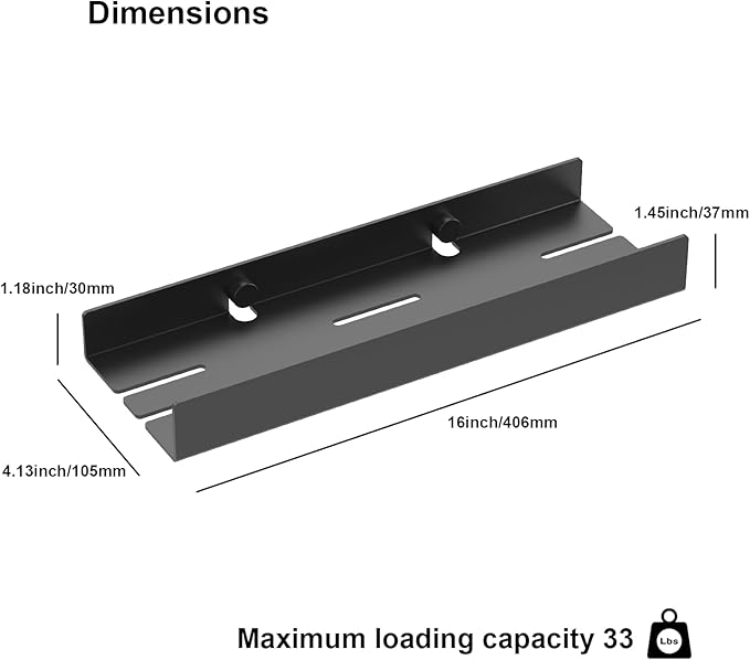 Epock 16" Floating Shelf for Wall Metal Heavy Duty Wall Mounted Shelf Screw-in with Anti Fall Lip,Rust-Proof for Bathroom, Kitchen, Living Room, Bedroom-Matt Black 2 Pack
