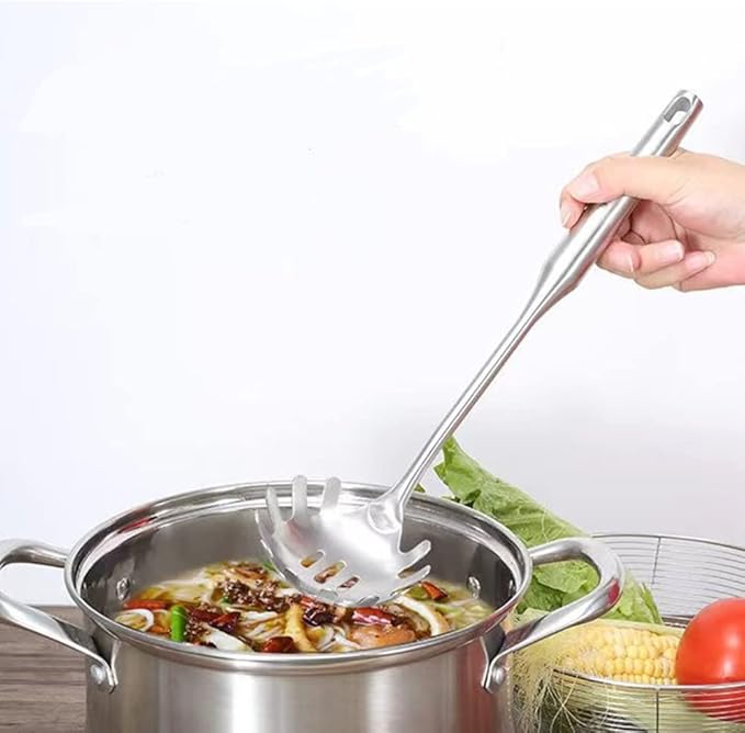 Pasta Spoon Server 304 Stainless Steel Slotted Spaghetti Ladle Kitchen Colander and Strainer Scoop Cooking Utensils Heat Proof Strong Sturdy Easy to Clean