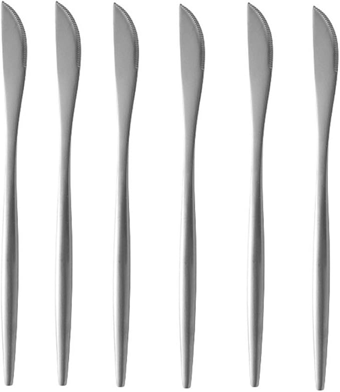 Silver 18/10 Stainles Steel Dessert Knife Set, Luxury Cutlery for Kitchen Hotel Restaurant Wedding Party, Matte Finish, Dishwasher Safe, Pack of 6