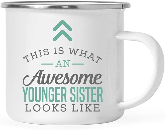 Andaz Press 11oz. Stainless Steel Campfire Coffee Mug Gift, This is What an Awesome Younger Sister Looks Like, 1-Pack, Birthday Gift Ideas Coworker Him Her, Includes Gift Box