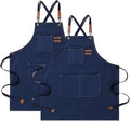 Aprons For Women Men With Pockets 2 Pcs,Kitchen Waterproof Hair Stylist Linen Bbq Tool Canvas For Adults Apron