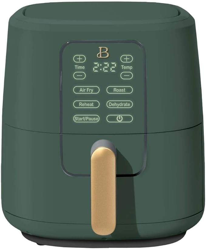 Beautiful by Drew Barrymore 6-Quart Digital Air Fryer, TurboCrisp Technology, Touch-Activated Display, 1750W, 90–400°F, Dishwasher-Safe Basket (THYME GREEN)