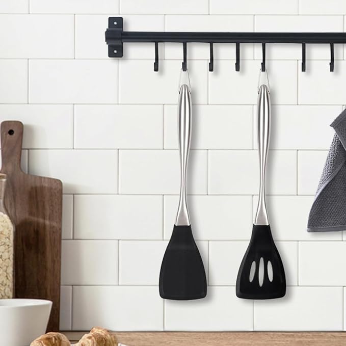 Heavy Duty Silicone Spatula Set, 2 Piece Heat Resistant BPA Free Cooking Spatulas with Stainless Steel Handle, Non Stick Silicone Turner for Pancakes, Eggs, Fish, Kitchen Cooking Utensils