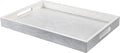 18 * 12 inches Leather Rectangle Serving Tray with Hole Handles,High-End Light Large Service Tray for Ottoman Tray, Tea, Food, Butler - Countertop, Kitchen,Family Dinner, Picnic(White)