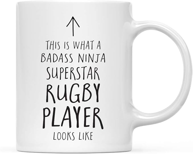 Andaz Press Funny 11oz. Ceramic Coffee Tea Mug Gift, This is What a Badass Ninja Superstar Rugby Player Looks Like, 1-Pack, Birthday Christmas Gift Ideas Coworker