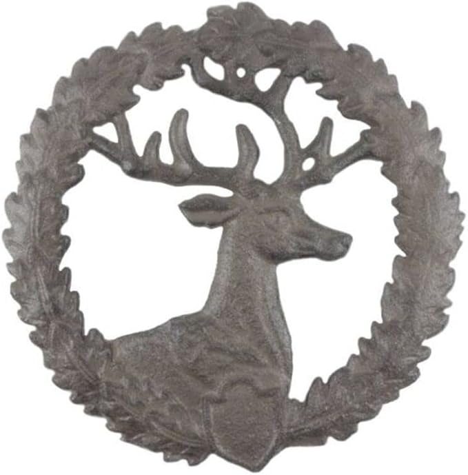 Handcrafted Nautical Decor Cast Iron Deer and Wreath Kitchen Trivet 8"