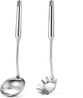 Stainless Steel Soup Ladle and Spaghetti Spoon Set - Large Ladle Spoon, Pasta Strainer, Durable Kitchen Cooking Utensils for Stirring, Serving Pasta, Soup & Sauce [Heat Resistance，Integral Forming]