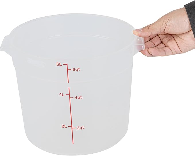 Restaurantware-Met Lux 6 Quart Food Storage Containers, 10 Translucent Storage Containers - Lids Sold Separately, Red Volume Markers, Dishwashable Containers, Side Handles, For Storing Foods