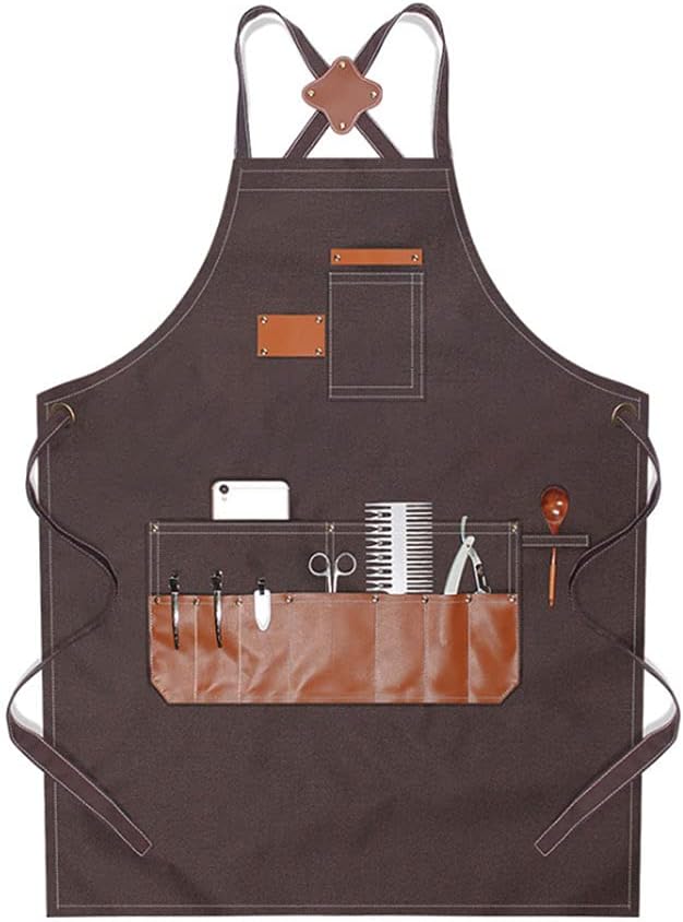 boshiho Barber Shop Apron with Pockets Arist Painting Beauty Salon Aprons for Women/Men Utility Work Apron (Canvas Coffee)