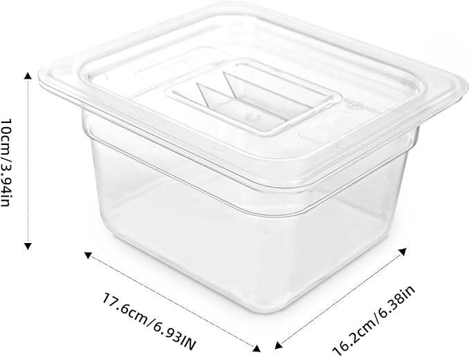6 Pack 1/6 Size Food Pan with Lids,Stackable Freezer-Safe Meal Prep Containers for homes schools restaurants hotels -40°F to 212°F (1/6 size 4 inch deep, 1.53L/1.62QT)