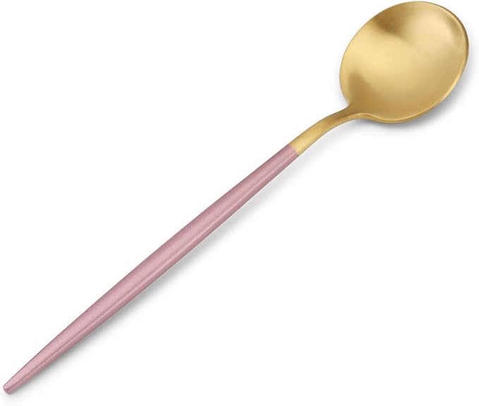 Matte Gold Silverware Set with pink handle, Bysta 20-Piece Stainless Steel Flatware Set, Kitchen Utensil Set Service for 4, Tableware Cutlery Set for Home and Restaurant, Satin Finish, Dishwasher Safe