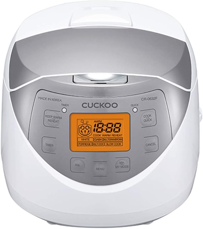 CUCKOO Micom Rice Cooker 6 Cup Uncooked / 12 Cup Cooked, Korean Fuzzy Logic Rice Cooker with Delay Timer & Keep Warm Setting, Versatile Food Steamer with Non-Stick Inner Pot, Silver (CR-0632F)