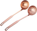 2 Pcs Soup Ladle Colander, Rose Gold Frosting Flatware Cookware Serving Long Handle Steel Slotted Spoon Cooking Utensil Set for Hotpot