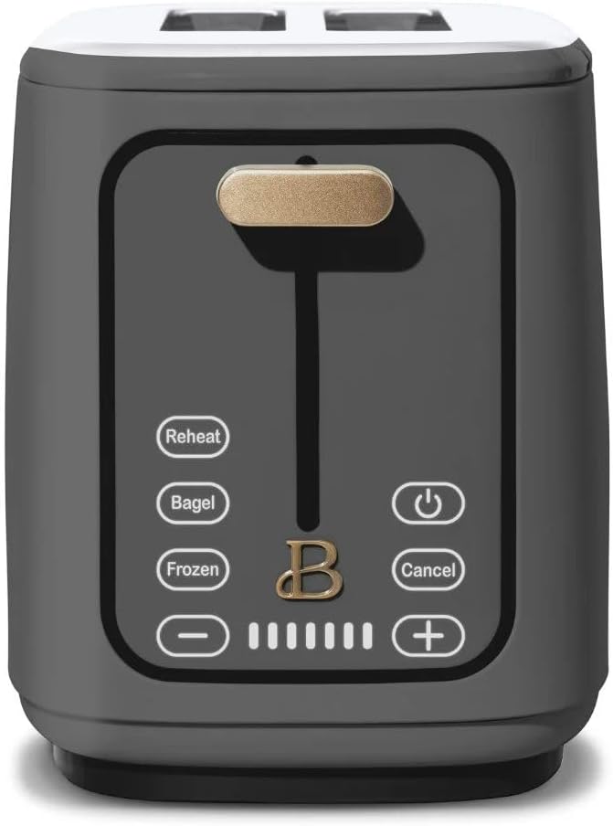 Beautiful by Drew Barrymore 2-Slice Toaster, Touch-Activated Display, 7 Shade Settings, Bagel/Frozen/Reheat Presets. (Oyster Gray)