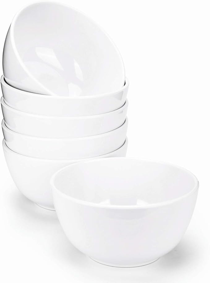 KX-WARE Melamine Bowls set - 28oz 6inch 100% Melamine Cereal/Soup/Salad Bowls, Set of 6 White | Shatter-Proof and Chip-Resistant Dishwasher Safe, BPA Free