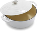 Sur La Table 7-Qt Enameled Cast Iron Dutch Oven – With Lid for Braising, Baking & Deep Frying, Induction Compatible, Oven to 500°F, Seals in Moisture for Flavorful Results, White