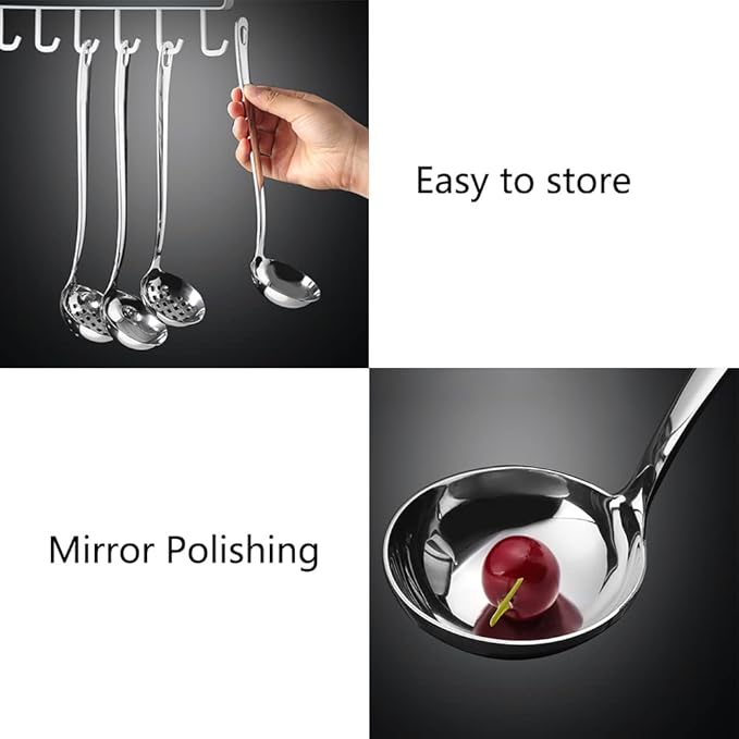 Metal Soup Ladle,18/8 Stainless Steel Ladle Spoon And Strainer Scoop Set Of 2 With Holes,Cooking Utensil For Kitchen
