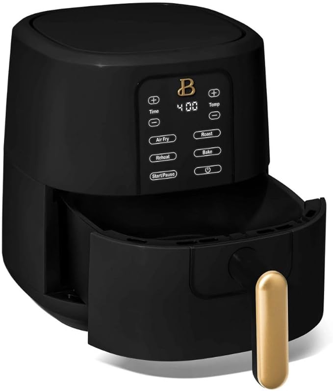 Beautiful 3 Quart Digital Air Fryer with TurboCrisp Technology – Matte Finish, Touchscreen, Nonstick Basket (Black Sesame)