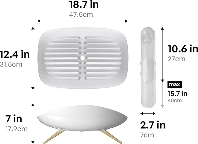 carrotez Dish Drying Rack, Dish Rack, Dish Drainer with Swivel Spout for Kitchen Counter, Auto Water Drainage, Durable, Rustproof, White