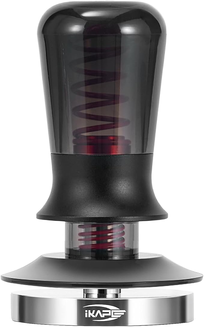 IKAPE 51mm Semi-Transparent Espresso Coffee Tamper, Spring-loaded Calibrated Tamper with Premium Threaded Stainless Steel Base, Compatible with All 51mm Bottomless Portafilters(New Upgrade)
